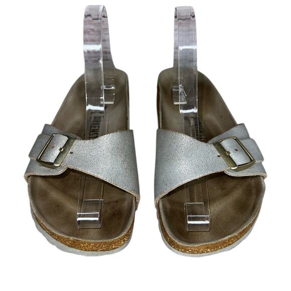Birkenstock Madrid Metallic Silver Leather Big Buckle Sandals Slip On Size 8 - Picture 4 of 10